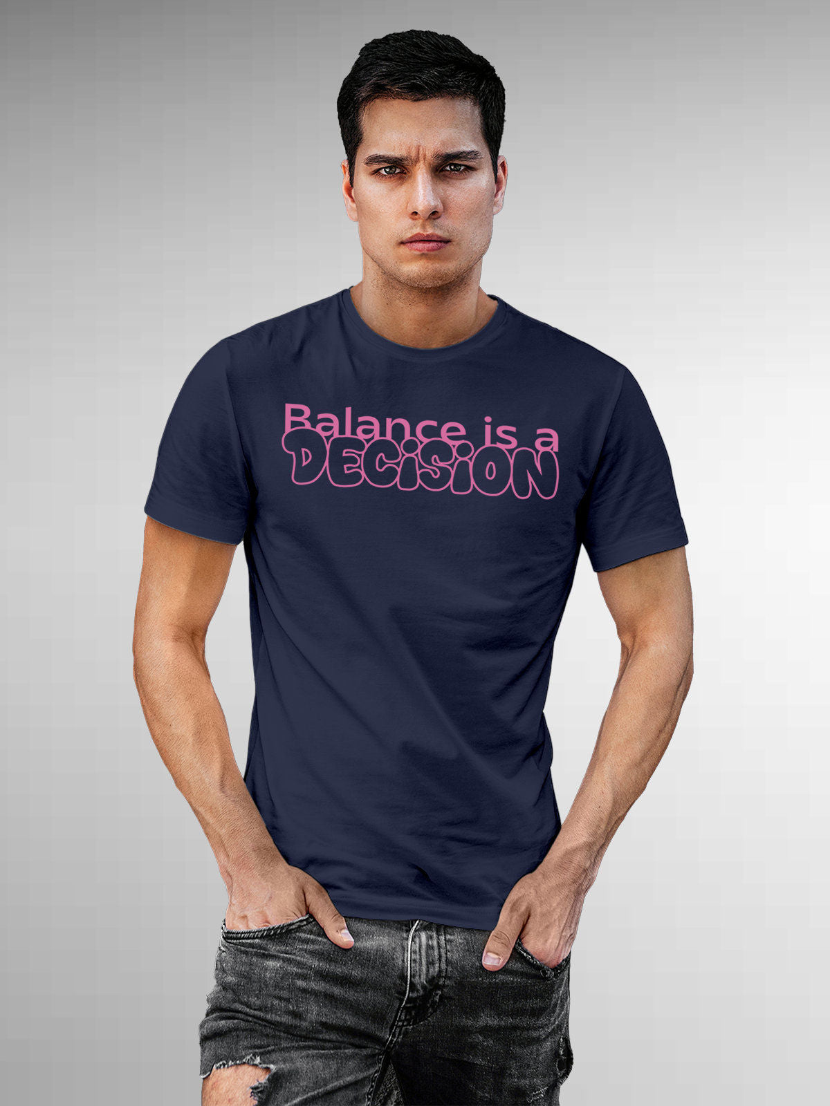 Front view of Fighterhero Men's Navy Blue Round Neck T-shirt, highlighting the 'broken chains' design on the chest.