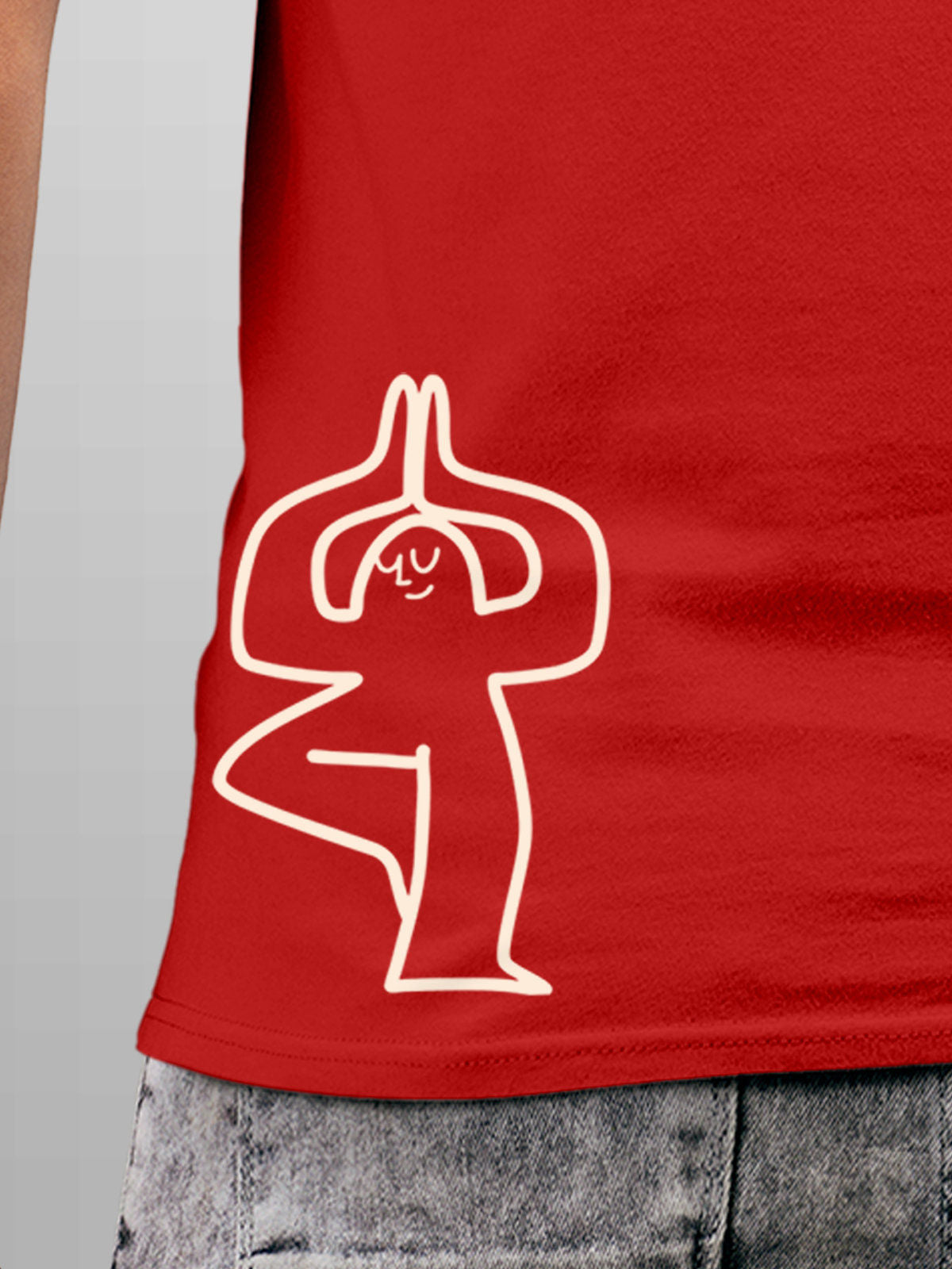 Close up of 'Balance Is A Decision' design on Men's Red Round Neck T-shirt, highlighting intricate details and vibrant print.