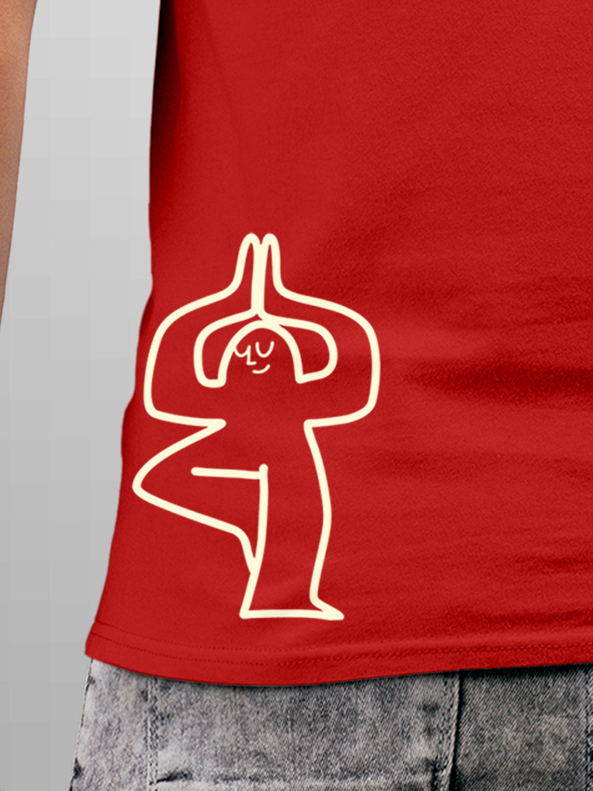 Close up of 'Balance Is A Decision' design on Men's Red Round Neck T-shirt, highlighting intricate details and vibrant print.
