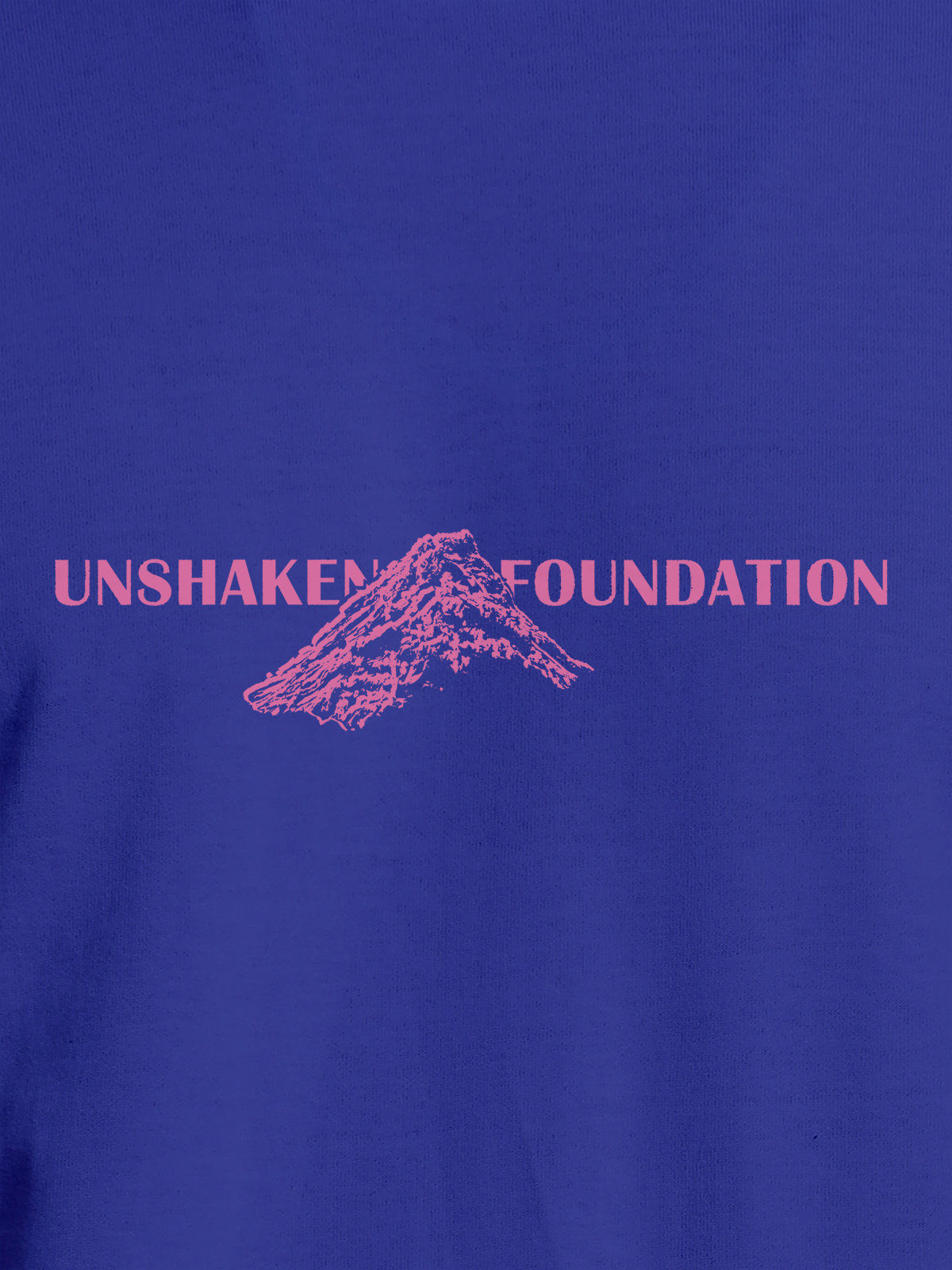 Close up of 'Unshaken Foundation' design on Women's Blue Round Neck T-shirt, highlighting intricate details and vibrant print.