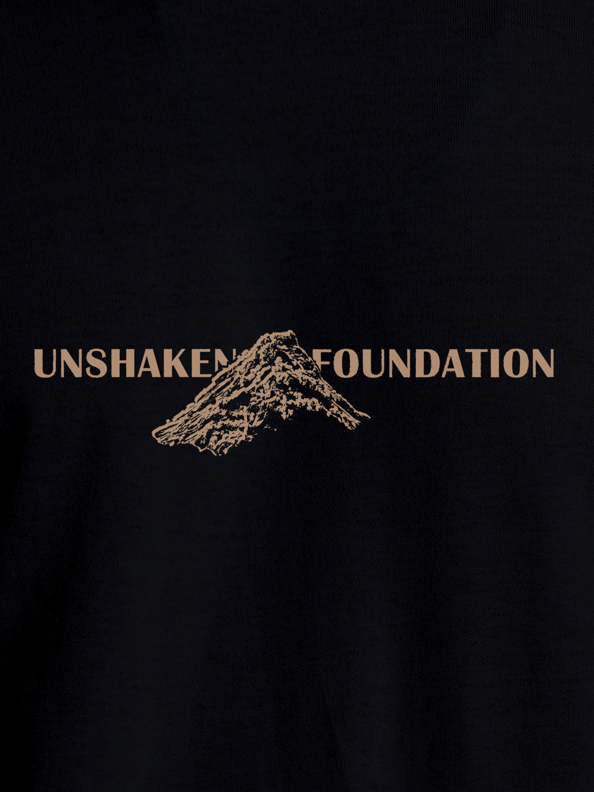 Close up of 'Unshaken Foundation' design on Women's Black Round Neck T-shirt, highlighting intricate details and vibrant print.