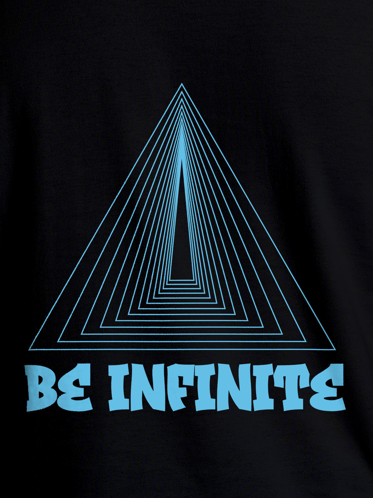 Close up of 'Be Infinite' design on Women's Black Round Neck T-shirt, highlighting intricate details and vibrant print.