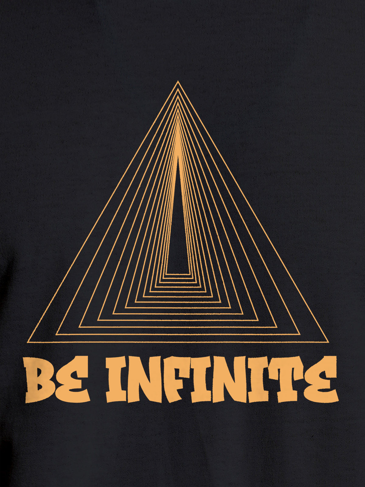 Close up of 'Be Infinite' design on Men's Dark Grey Round Neck T-shirt, highlighting intricate details and vibrant print.