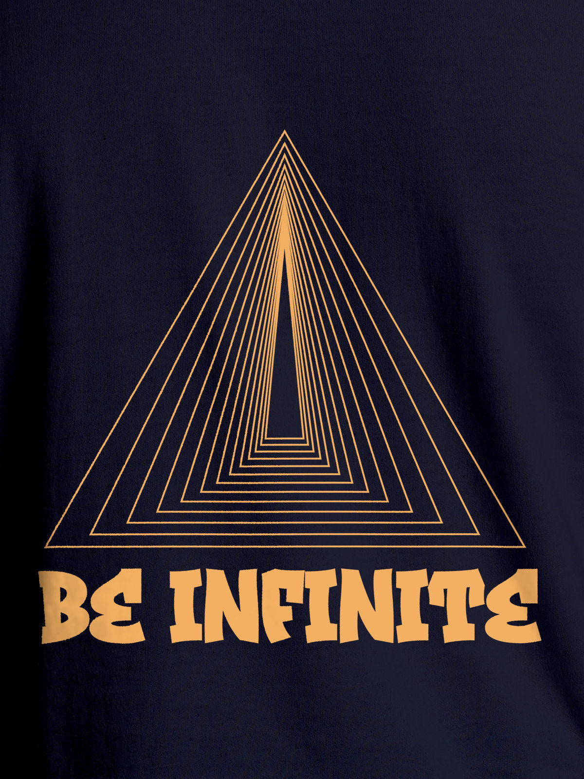 Close up of 'Be Infinite' design on Women's Navy Blue Round Neck T-shirt, highlighting intricate details and vibrant print.