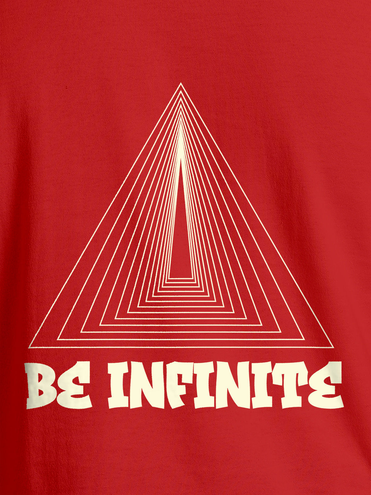 Close up of 'Be Infinite' design on Women's Red Round Neck T-shirt, highlighting intricate details and vibrant print.