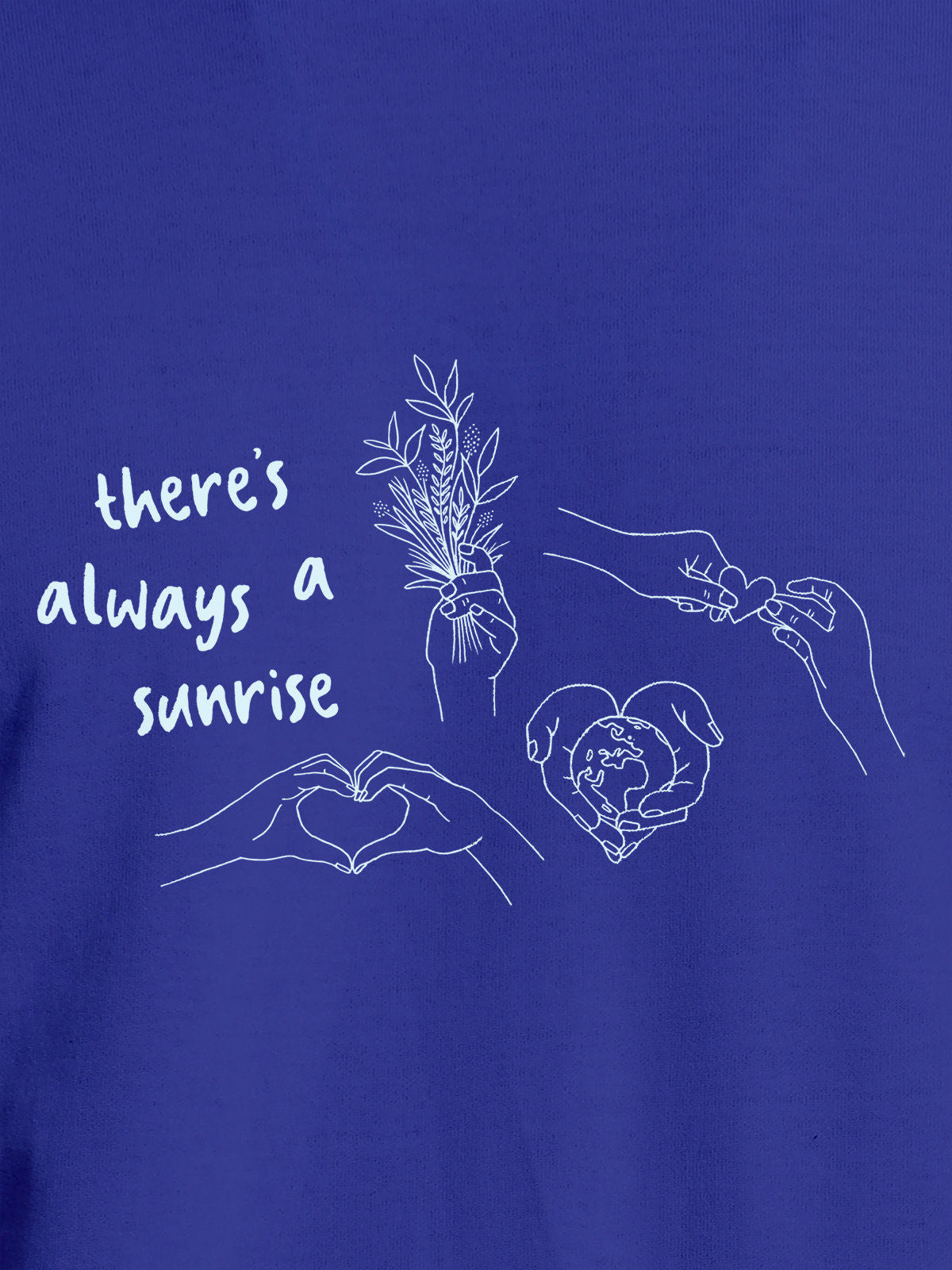 Close up of 'There's Always a Sunrise' design on Men's Blue Round Neck T-shirt, highlighting intricate details and vibrant print.