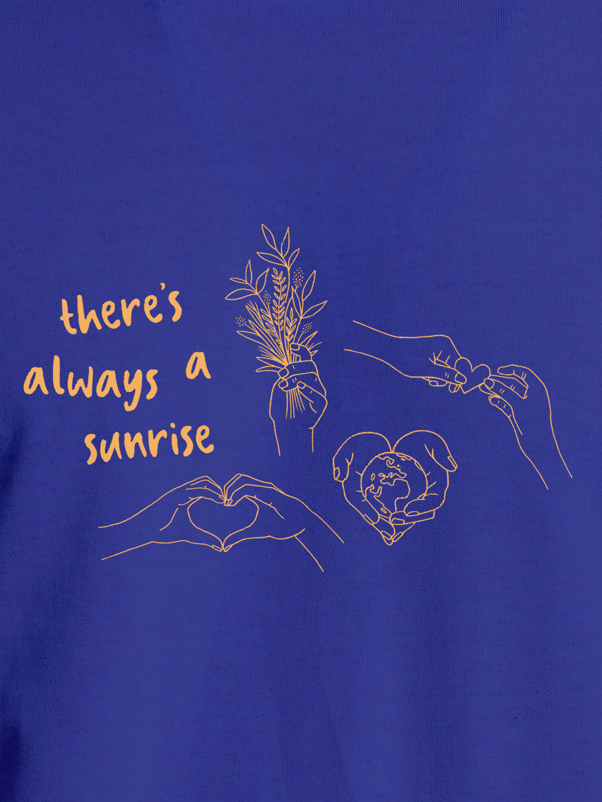 Close up of 'There's Always a Sunrise' design on Men's Blue Round Neck T-shirt, highlighting intricate details and vibrant print.
