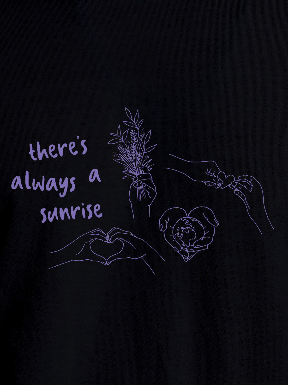 Close up of 'There's Always a Sunrise' design on Men's Black Round Neck T-shirt, highlighting intricate details and vibrant print.