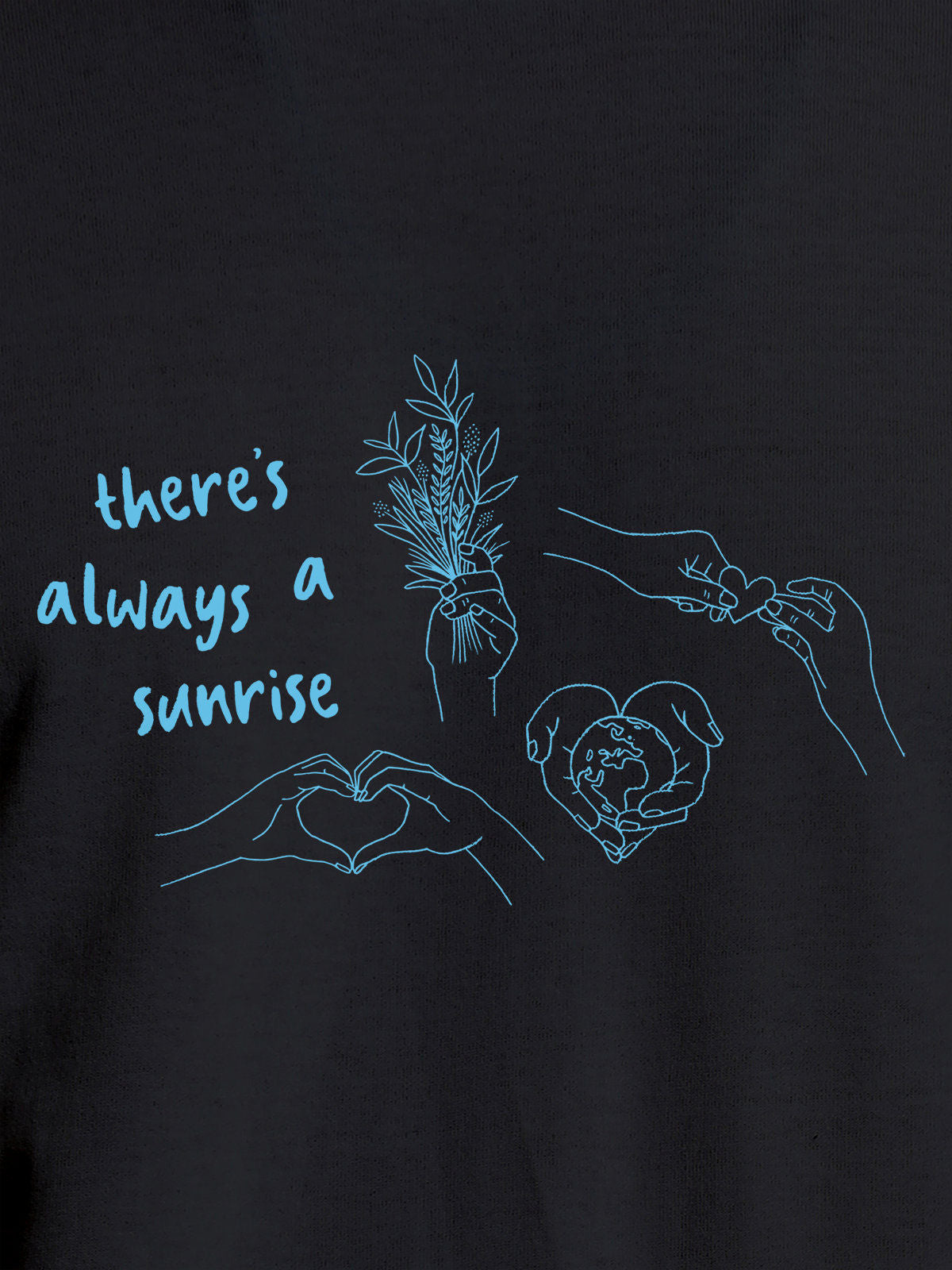 Close up of 'There's Always a Sunrise' design on Men's Dark Grey Round Neck T-shirt, highlighting intricate details and vibrant print.