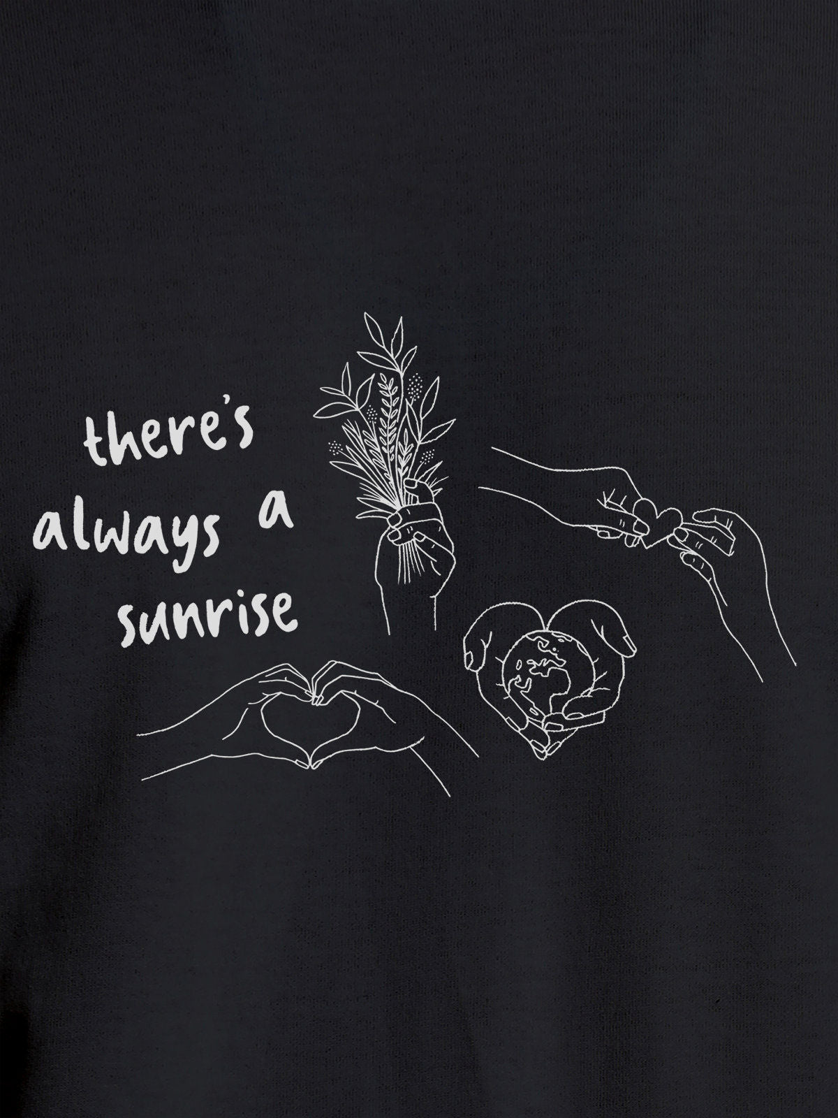 Close up of 'There's Always a Sunrise' design on Men's Dark Grey Round Neck T-shirt, highlighting intricate details and vibrant print.
