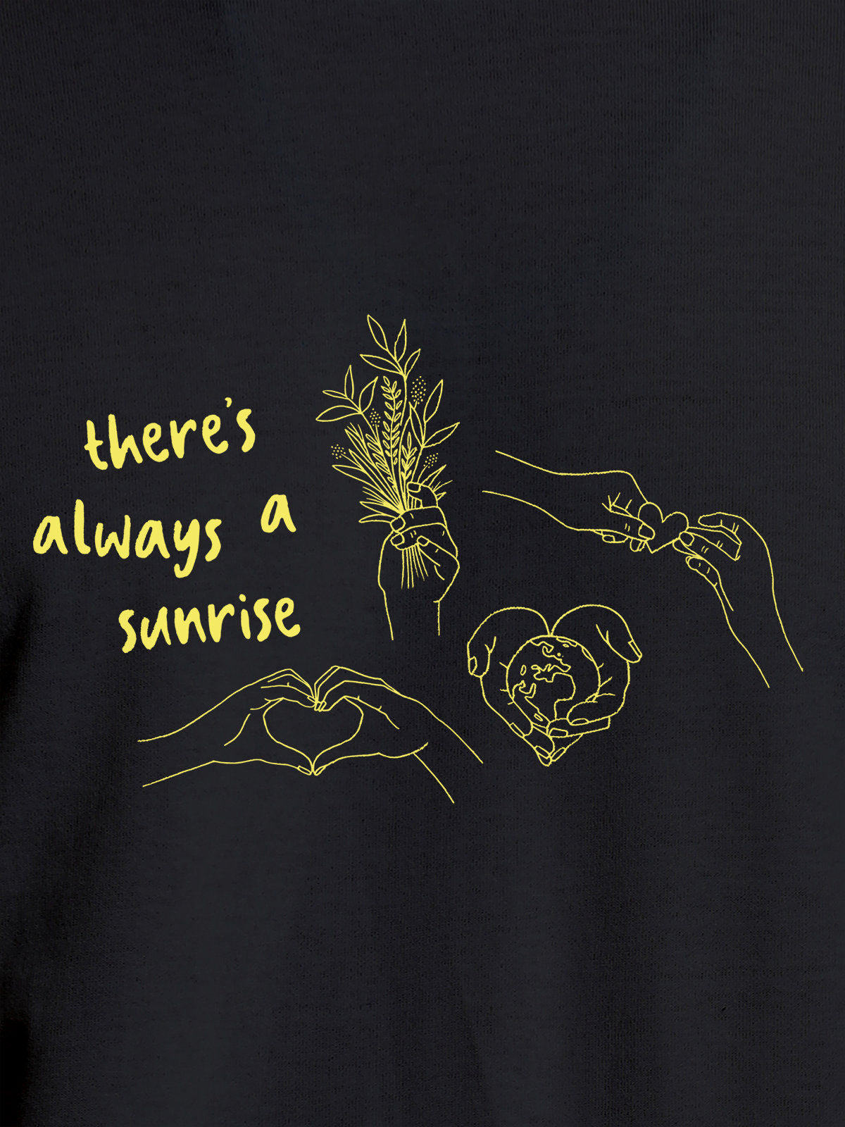 Close up of 'There's Always a Sunrise' design on Men's Dark Grey Round Neck T-shirt, highlighting intricate details and vibrant print.