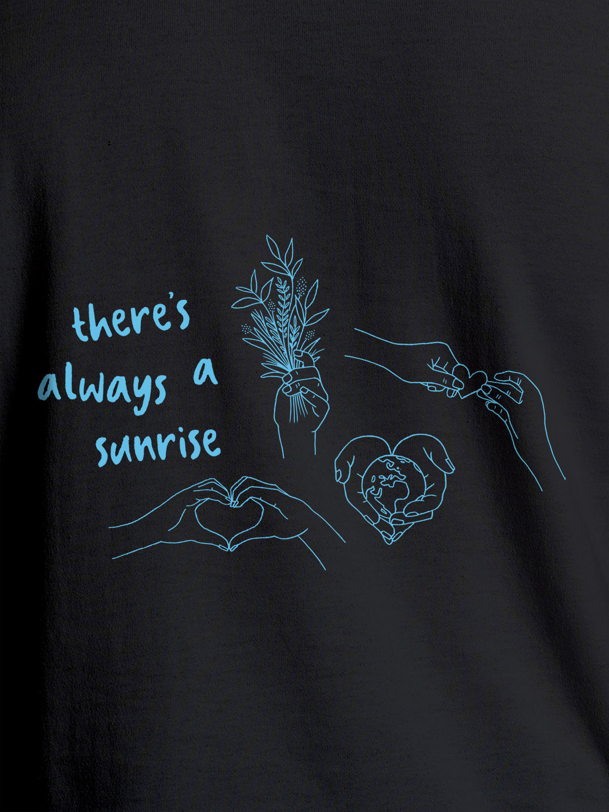 Close up of 'There's Always a Sunrise' design on Women's Dark Grey Round Neck T-shirt, highlighting intricate details and vibrant print.