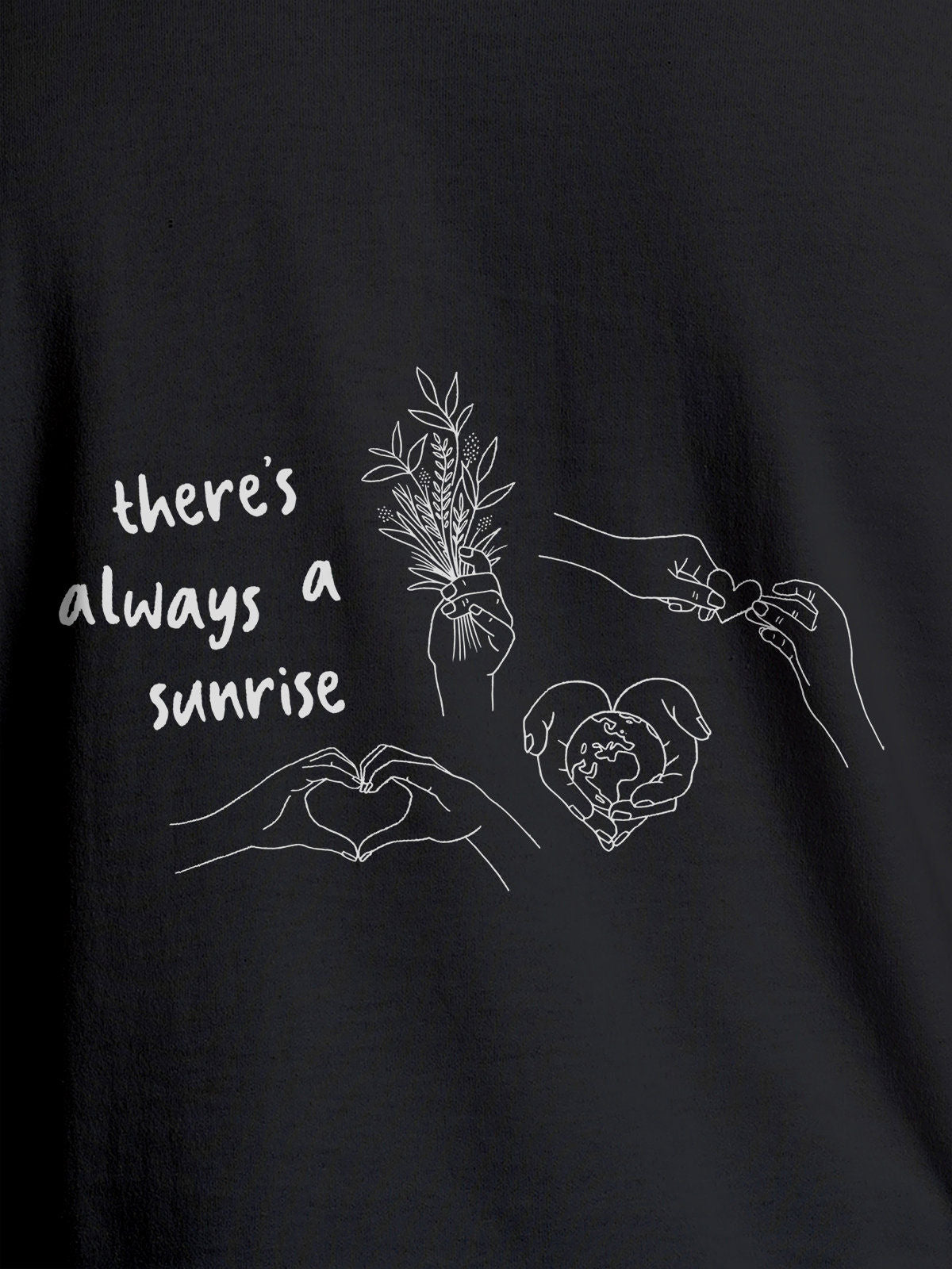 Close up of 'There's Always a Sunrise' design on Women's Dark Grey Round Neck T-shirt, highlighting intricate details and vibrant print.