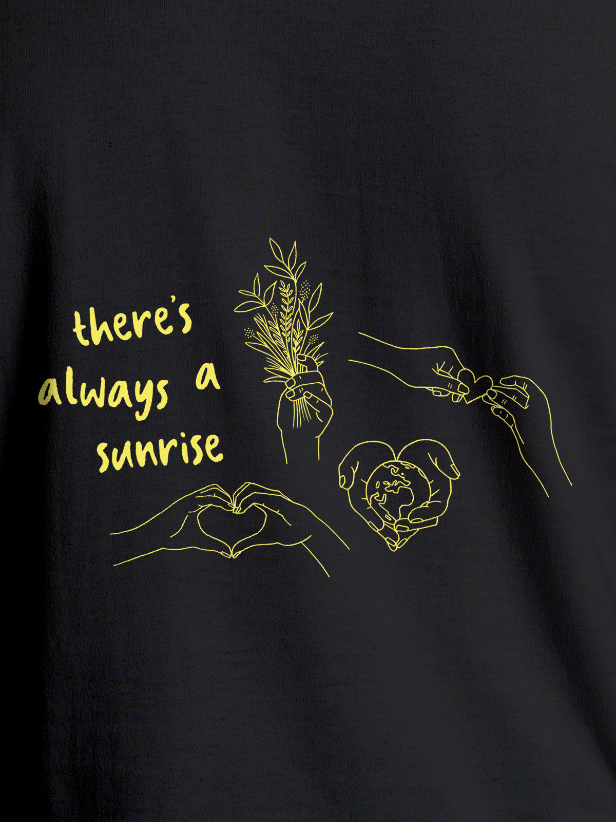 Close up of 'There's Always a Sunrise' design on Women's Dark Grey Round Neck T-shirt, highlighting intricate details and vibrant print.