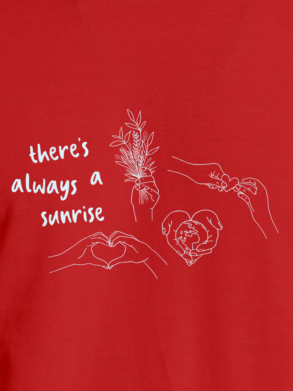 Close up of 'There's Always a Sunrise' design on Men's Red Round Neck T-shirt, highlighting intricate details and vibrant print.