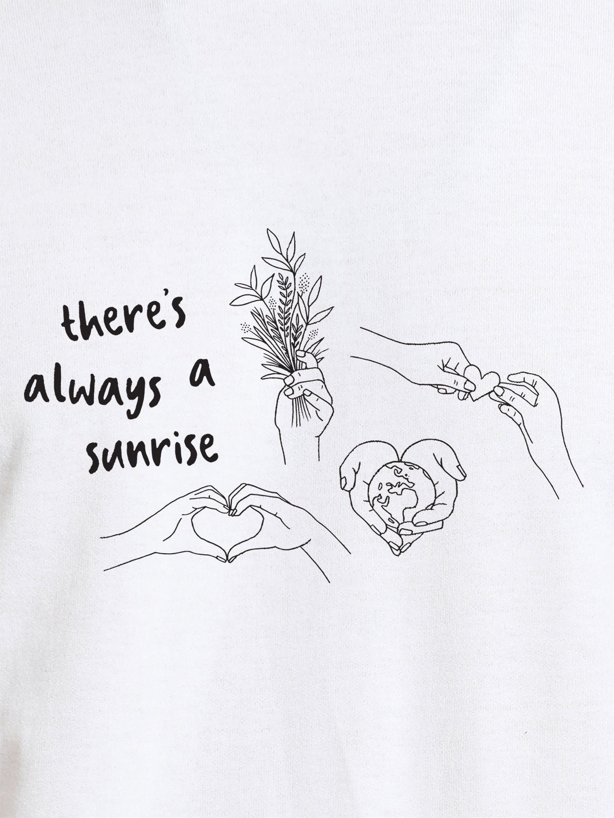 Close up of 'There's Always a Sunrise' design on Men's White Round Neck T-shirt, highlighting intricate details and vibrant print.
