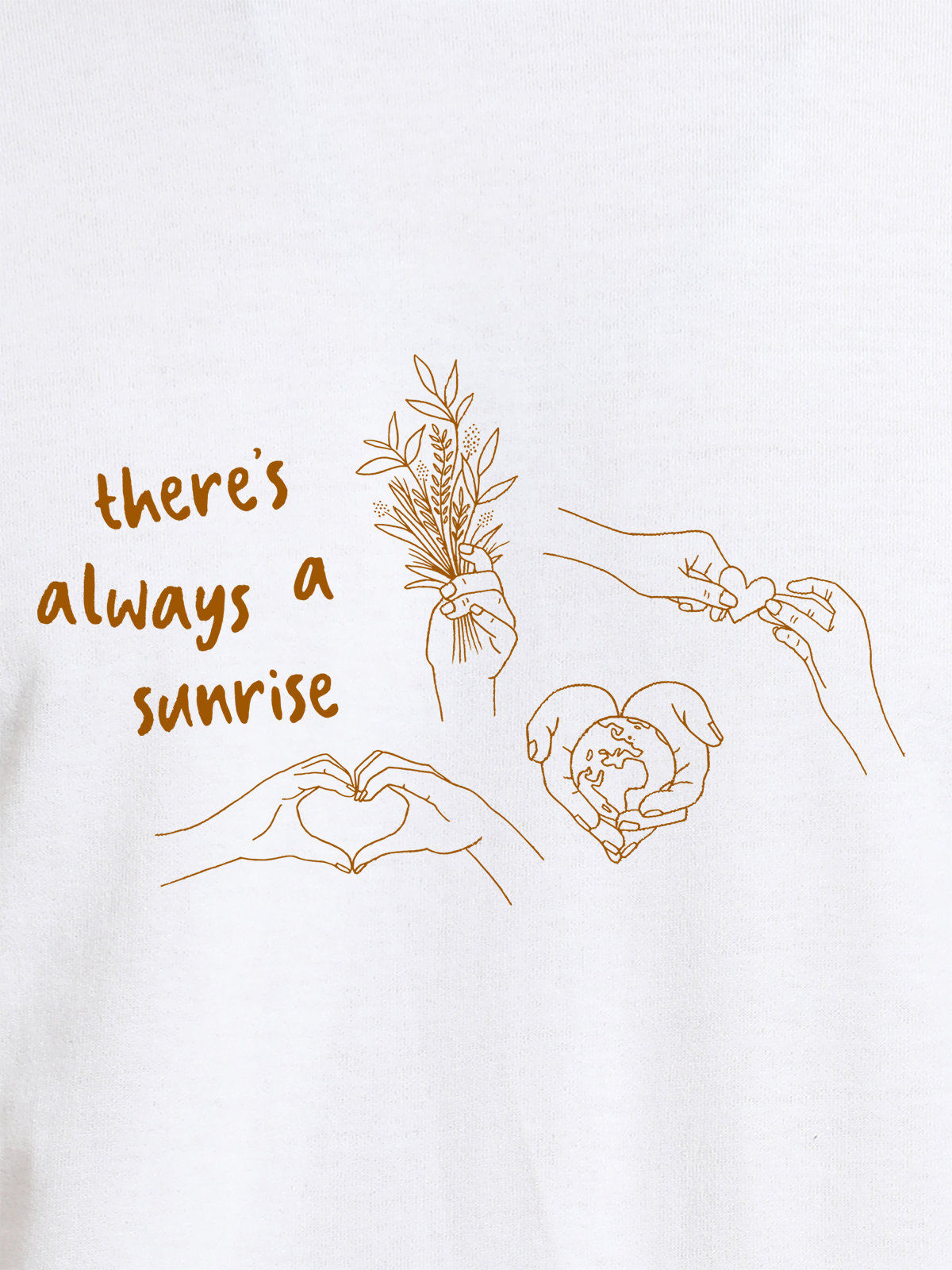 Close up of 'There's Always a Sunrise' design on Men's White Round Neck T-shirt, highlighting intricate details and vibrant print.