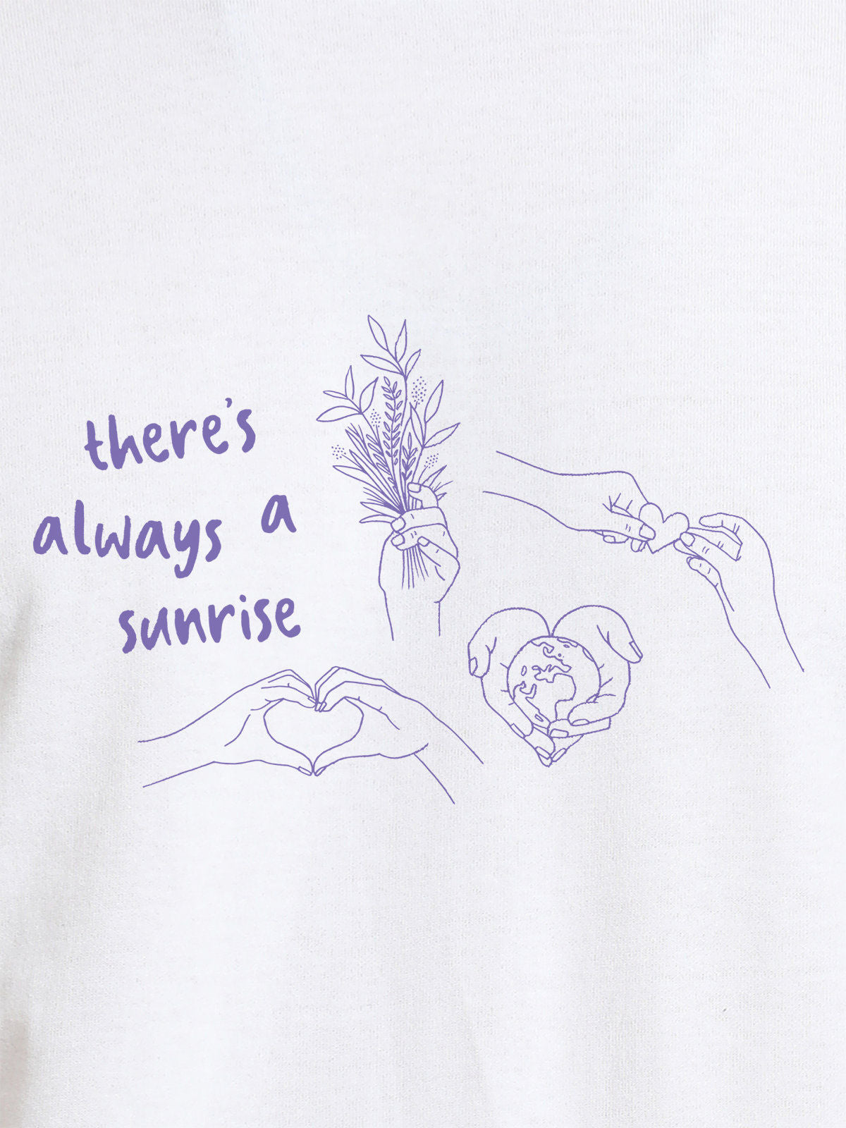 Close up of 'There's Always a Sunrise' design on Men's White Round Neck T-shirt, highlighting intricate details and vibrant print.