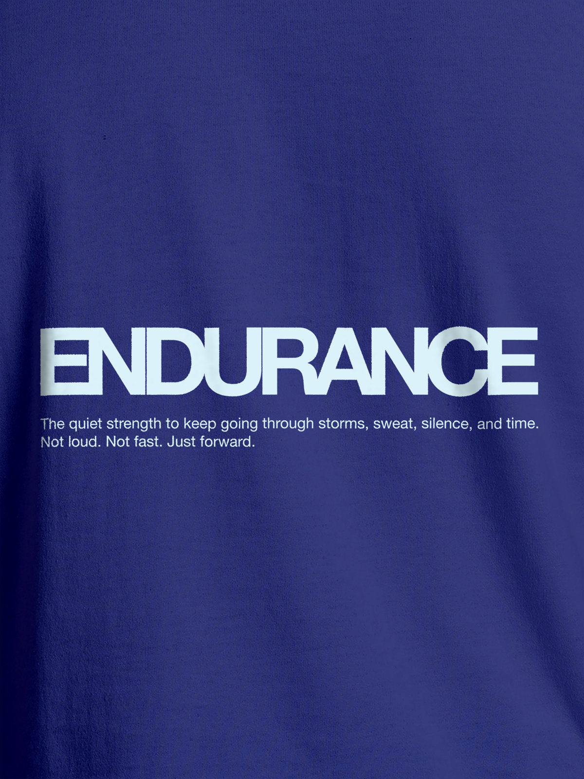 Close up of 'Endurance' design on Men's Blue Round Neck T-shirt, highlighting intricate details and vibrant print.