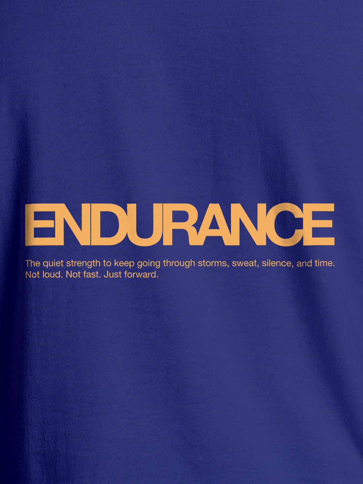 Close up of 'Endurance' design on Men's Blue Round Neck T-shirt, highlighting intricate details and vibrant print.