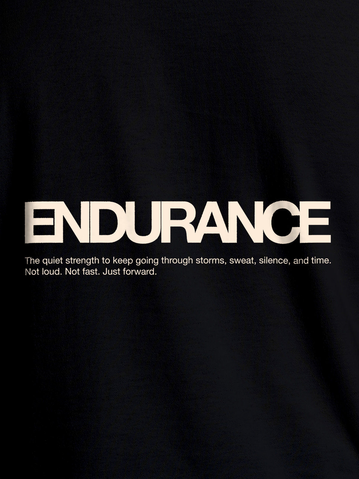 Close up of 'Endurance' design on Men's Black Round Neck T-shirt, highlighting intricate details and vibrant print.