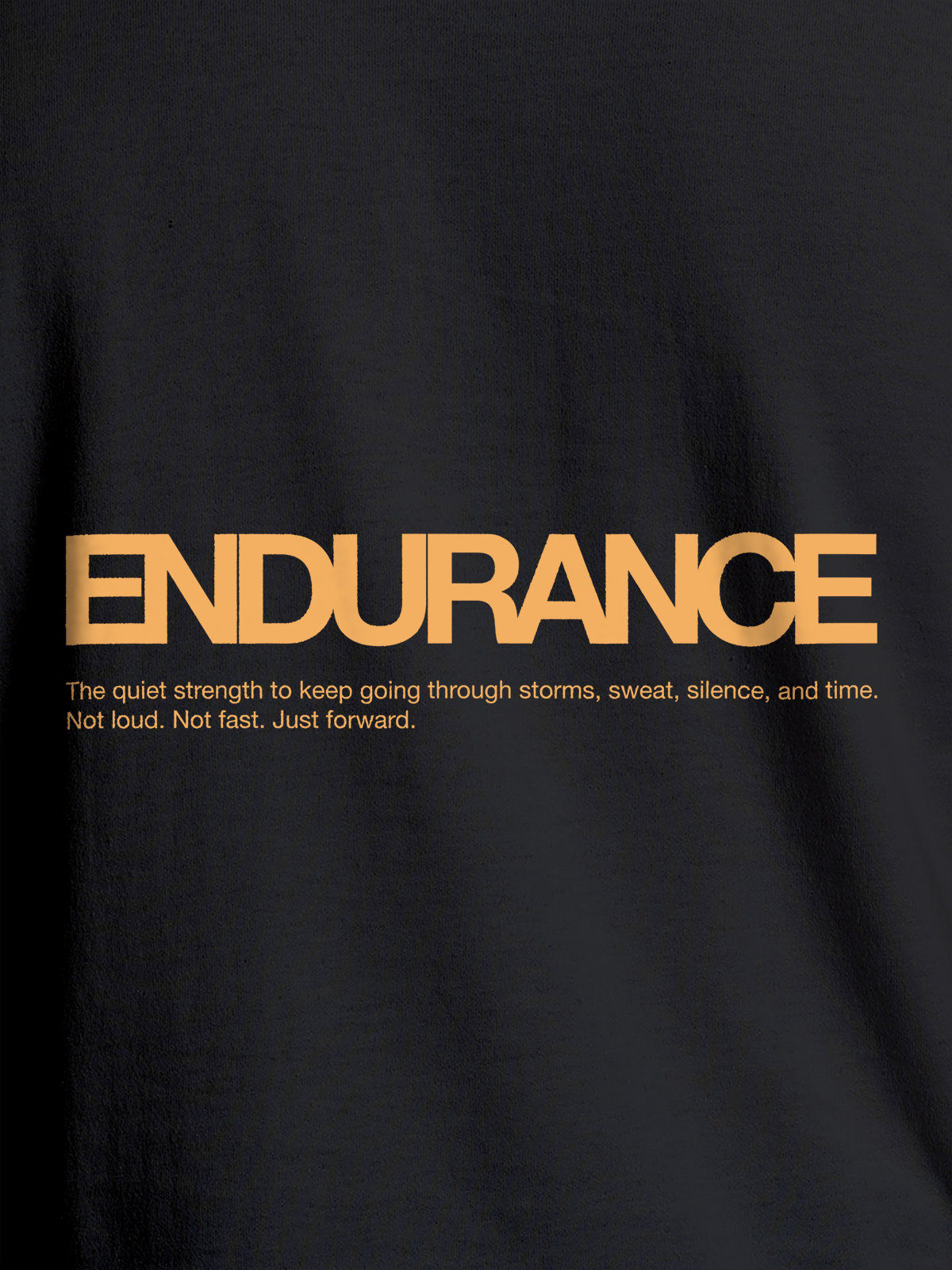 Close up of 'Endurance' design on Men's Dark Grey Round Neck T-shirt, highlighting intricate details and vibrant print.