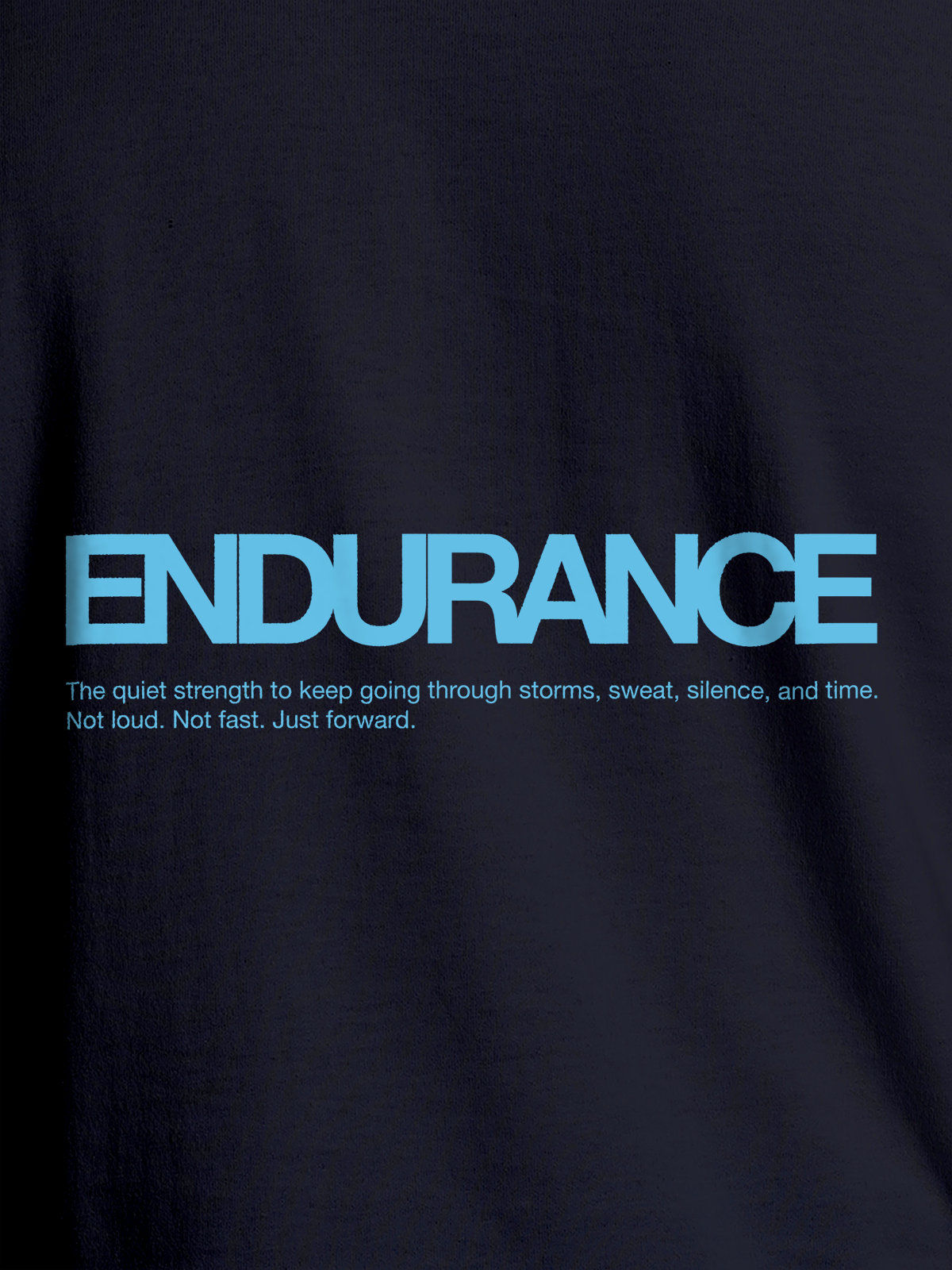 Close up of 'Endurance' design on Men's Navy Blue Round Neck T-shirt, highlighting intricate details and vibrant print.