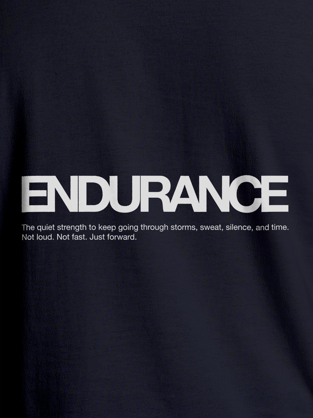 Close up of 'Endurance' design on Men's Navy Blue Round Neck T-shirt, highlighting intricate details and vibrant print.