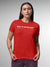 Model wearing Women's Red Round Neck T-shirt with 'Built To Bounce Back' design, offering effortless style and premium comfort