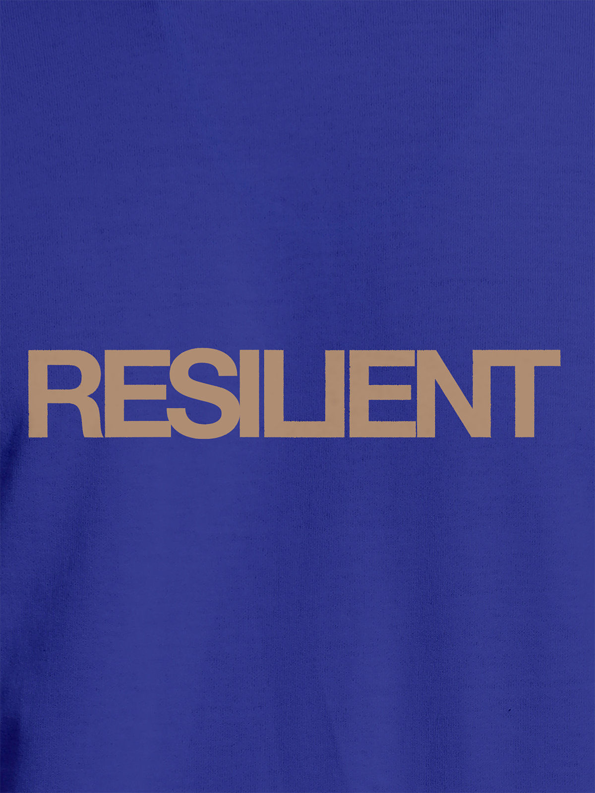 Close up of 'Resilient' design on Women's Blue Round Neck T-shirt, highlighting intricate details and vibrant print.