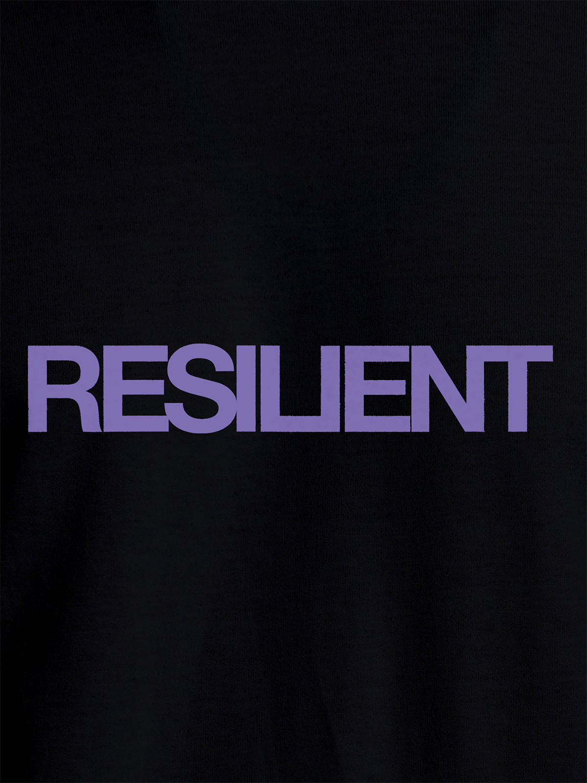 Close up of 'Resilient' design on Women's Black Round Neck T-shirt, highlighting intricate details and vibrant print.