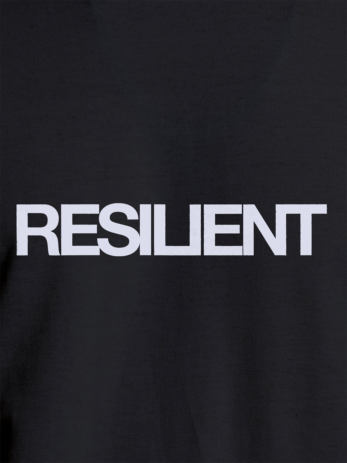 Close up of 'Resilient' design on Women's Dark Grey Round Neck T-shirt, highlighting intricate details and vibrant print.
