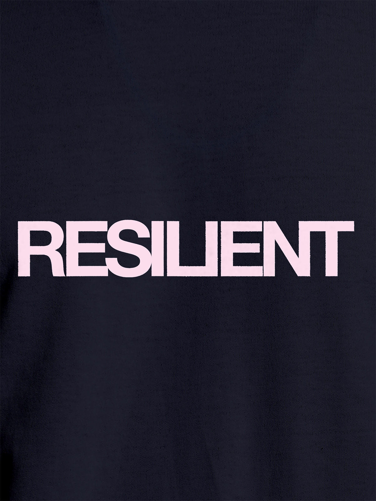 Close up of 'Resilient' design on Women's Navy Blue Round Neck T-shirt, highlighting intricate details and vibrant print.