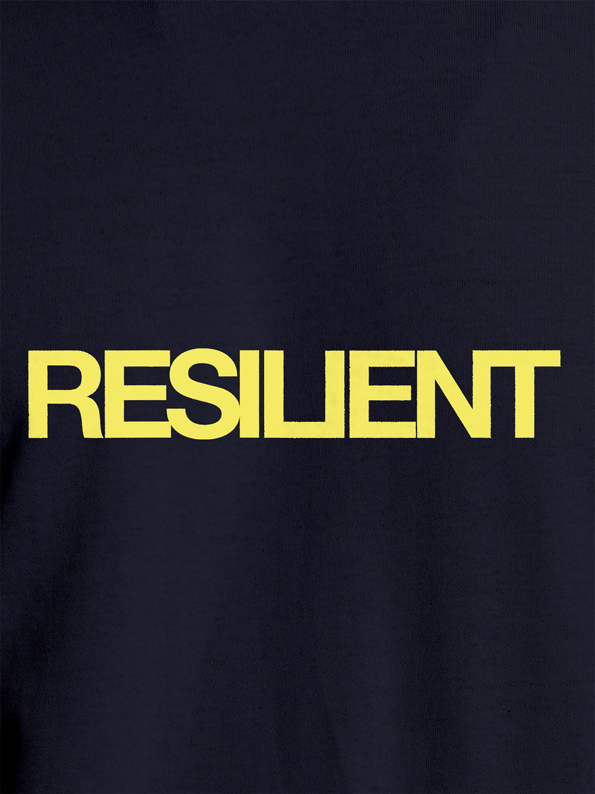 Close up of 'Resilient' design on Women's Navy Blue Round Neck T-shirt, highlighting intricate details and vibrant print.