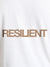 Close up of 'Resilient' design on Men's White Round Neck T-shirt, highlighting intricate details and vibrant print.