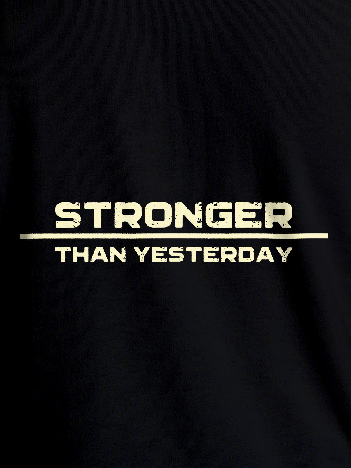 Close up of 'Stronger Than Yesterday' design on Men's Black Round Neck T-shirt, highlighting intricate details and vibrant print.
