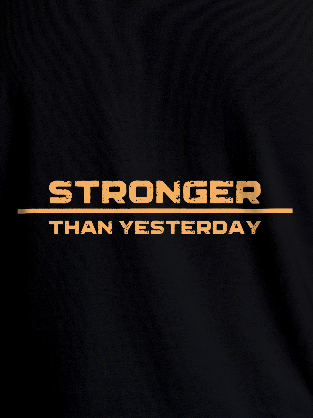 Close up of 'Stronger Than Yesterday' design on Men's Black Round Neck T-shirt, highlighting intricate details and vibrant print.