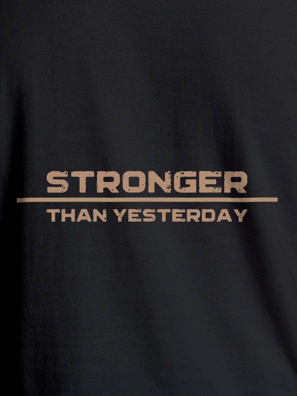 Close up of 'Stronger Than Yesterday' design on Men's Dark Grey Round Neck T-shirt, highlighting intricate details and vibrant print.