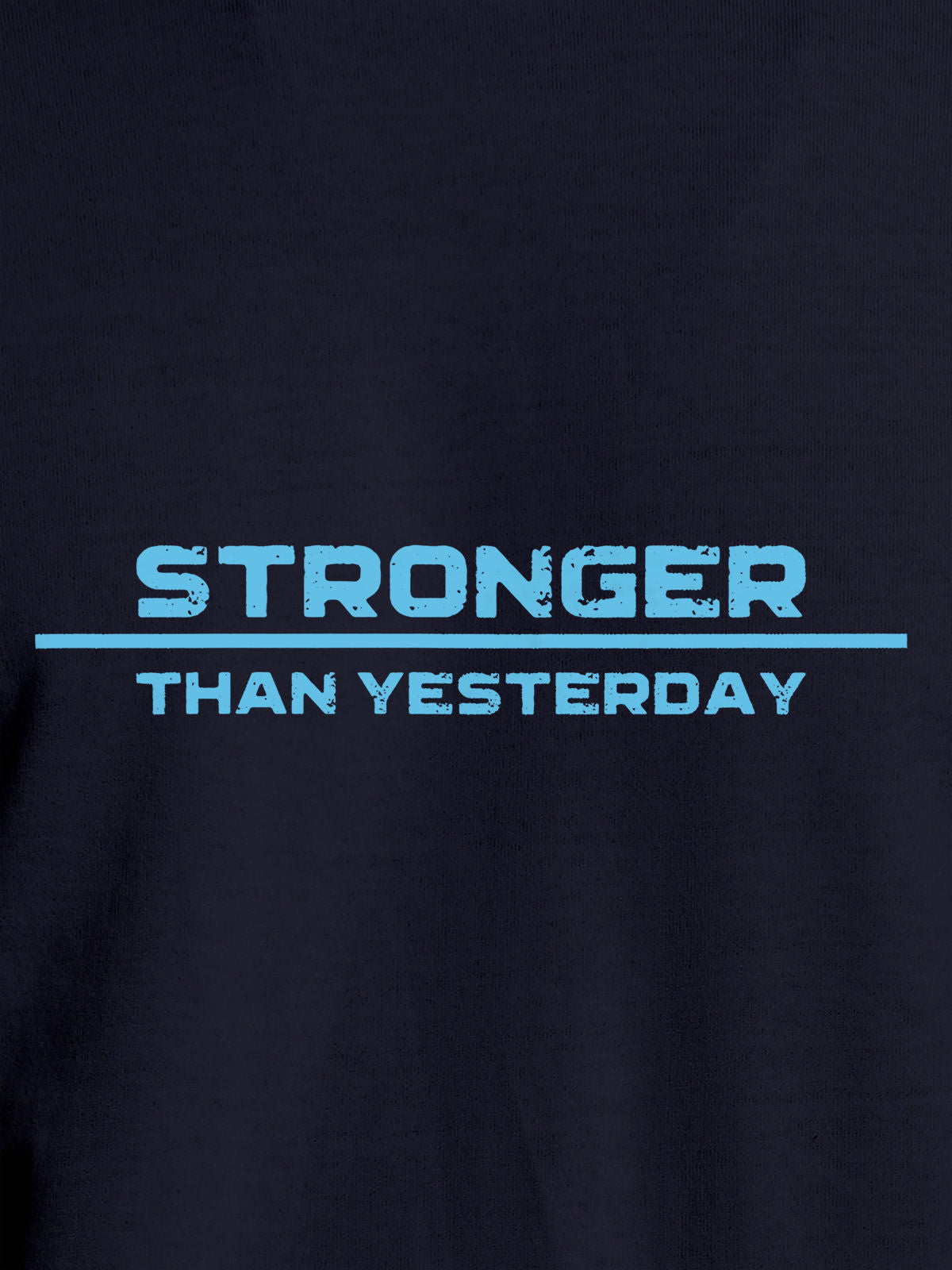 Close up of 'Stronger Than Yesterday' design on Women's Navy Blue Round Neck T-shirt, highlighting intricate details and vibrant print.