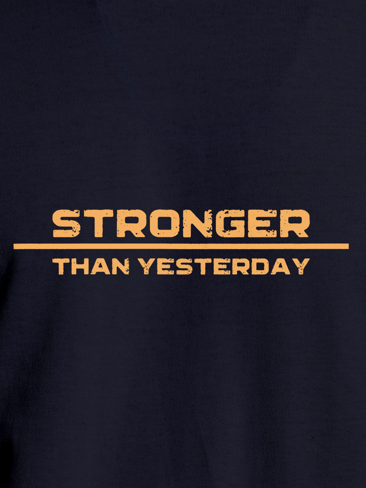 Close up of 'Stronger Than Yesterday' design on Women's Navy Blue Round Neck T-shirt, highlighting intricate details and vibrant print.