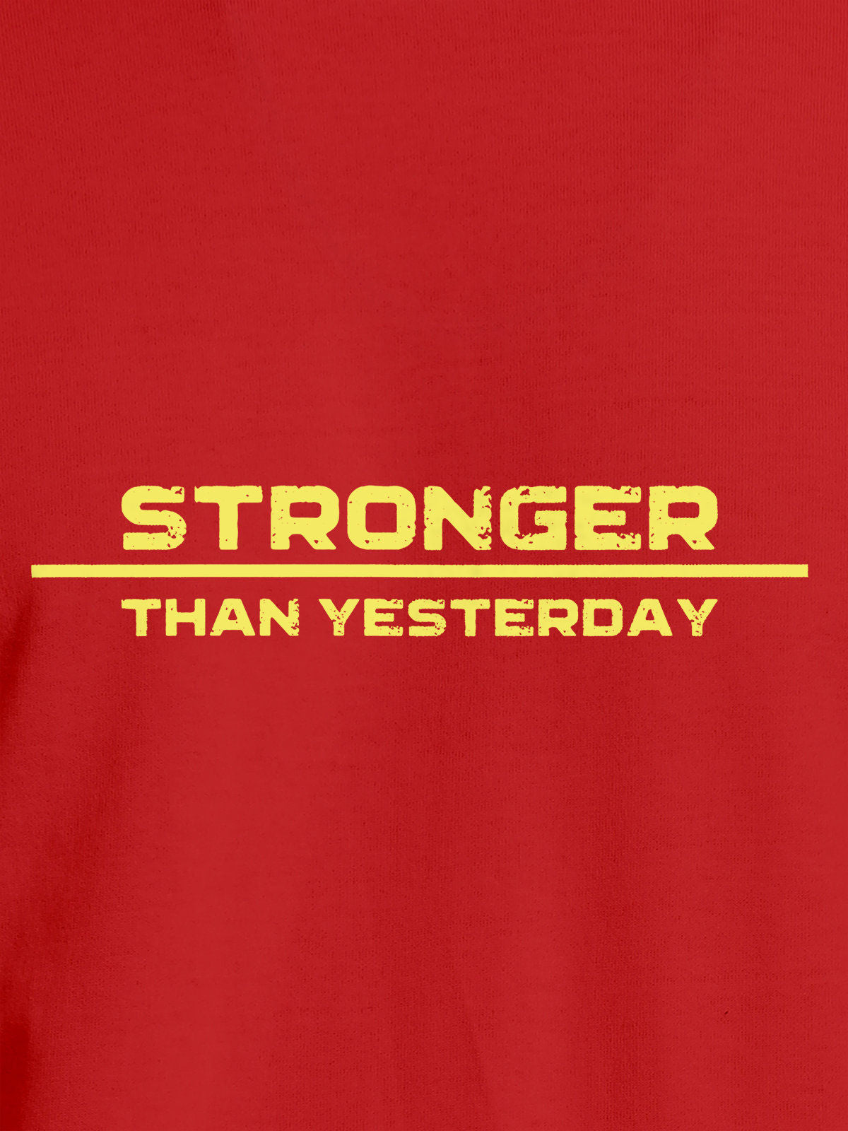 Close up of 'Stronger Than Yesterday' design on Women's Red Round Neck T-shirt, highlighting intricate details and vibrant print.