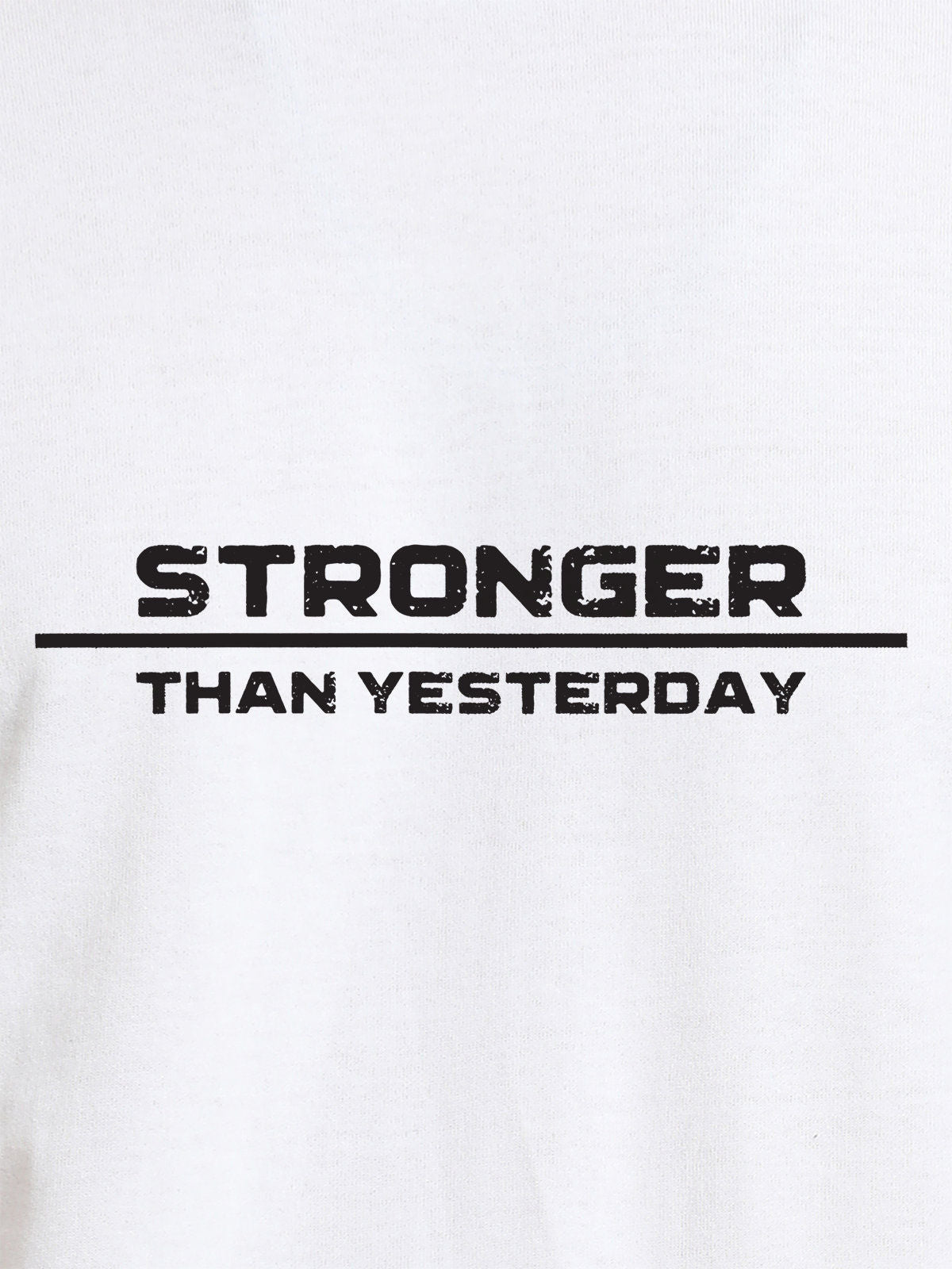 Close up of 'Stronger Than Yesterday' design on Women's White Round Neck T-shirt, highlighting intricate details and vibrant print.