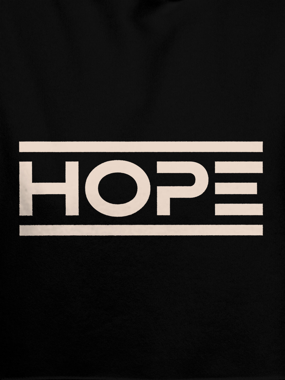 Close up of 'Hope' design on Men's Black Hoodie Sweatshirt, highlighting intricate details and vibrant print.
