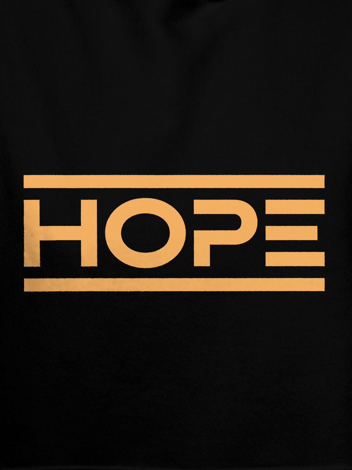 Close up of 'Hope' design on Men's Black Hoodie Sweatshirt, highlighting intricate details and vibrant print.