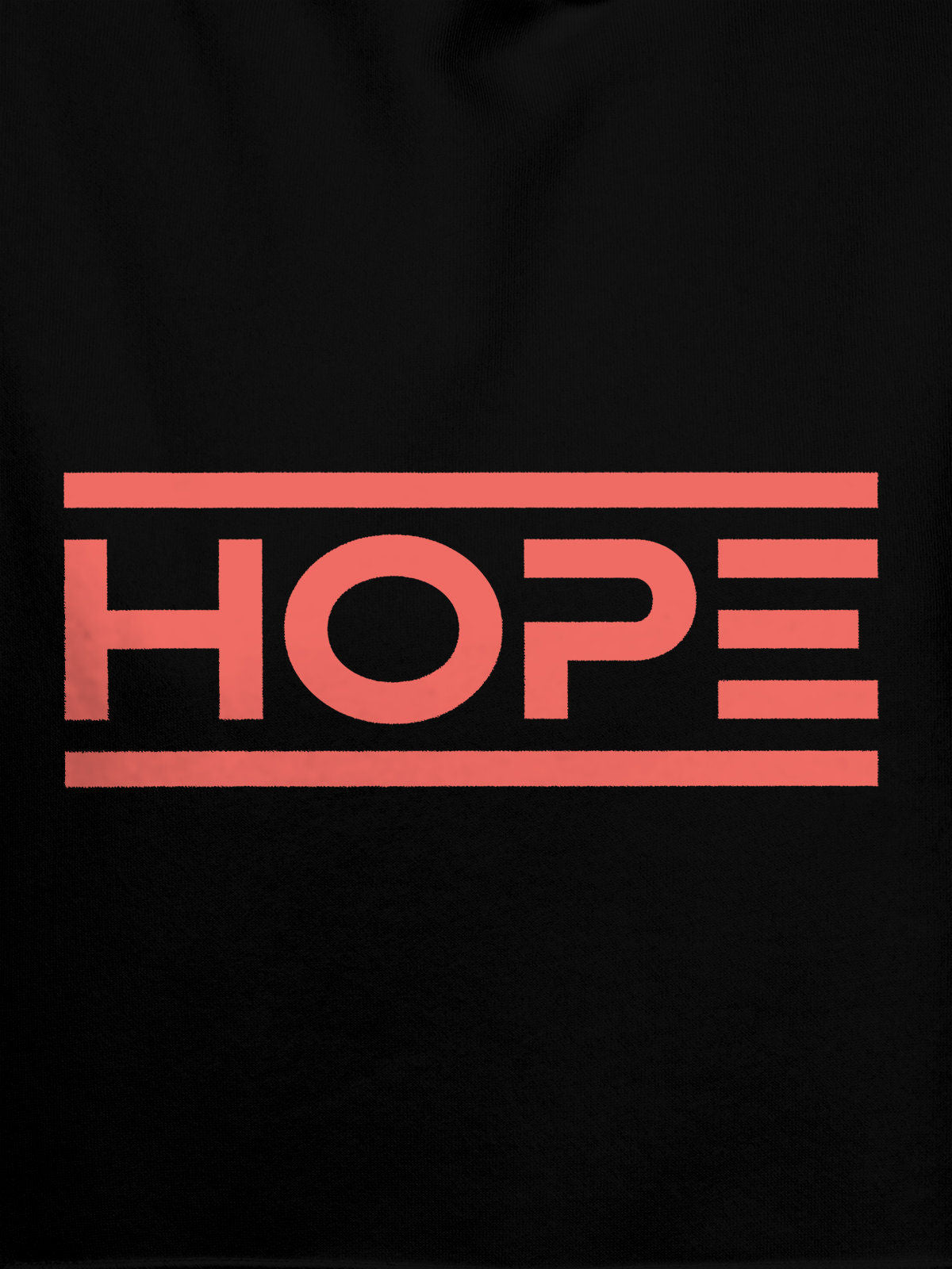 Close up of 'Hope' design on Men's Black Hoodie Sweatshirt, highlighting intricate details and vibrant print.