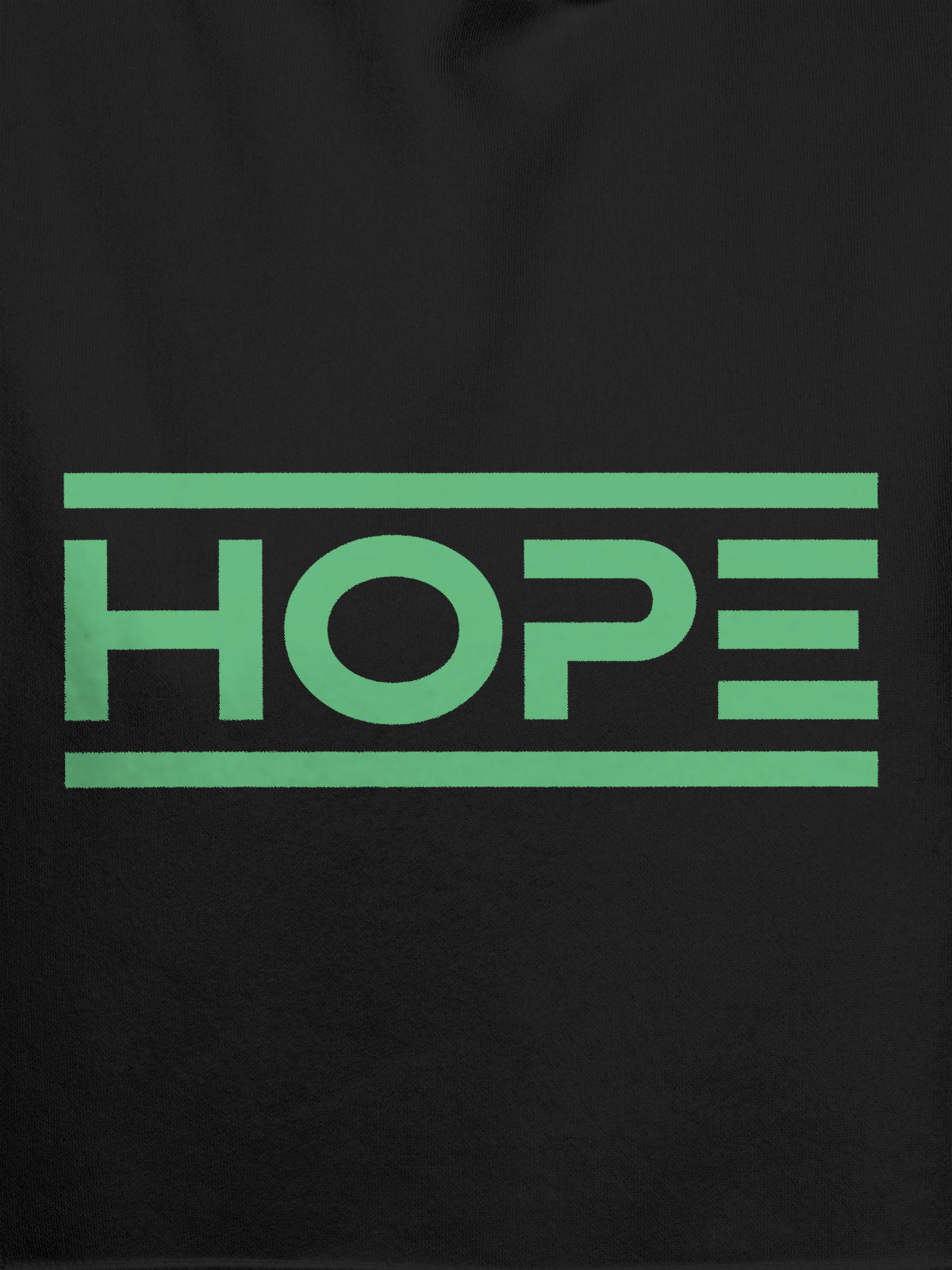 Close up of 'Hope' design on Men's Dark Grey Hoodie Sweatshirt, highlighting intricate details and vibrant print.