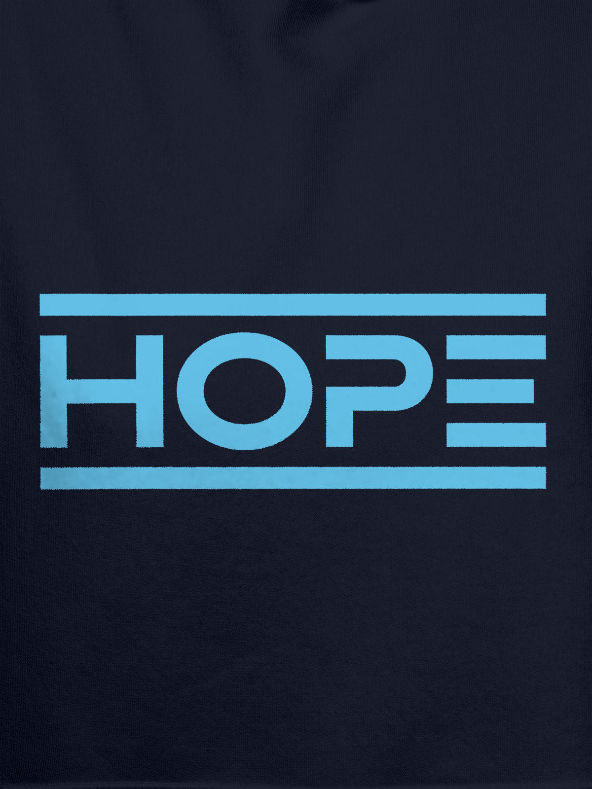 Close up of 'Hope' design on Men's Navy Blue Hoodie Sweatshirt, highlighting intricate details and vibrant print.