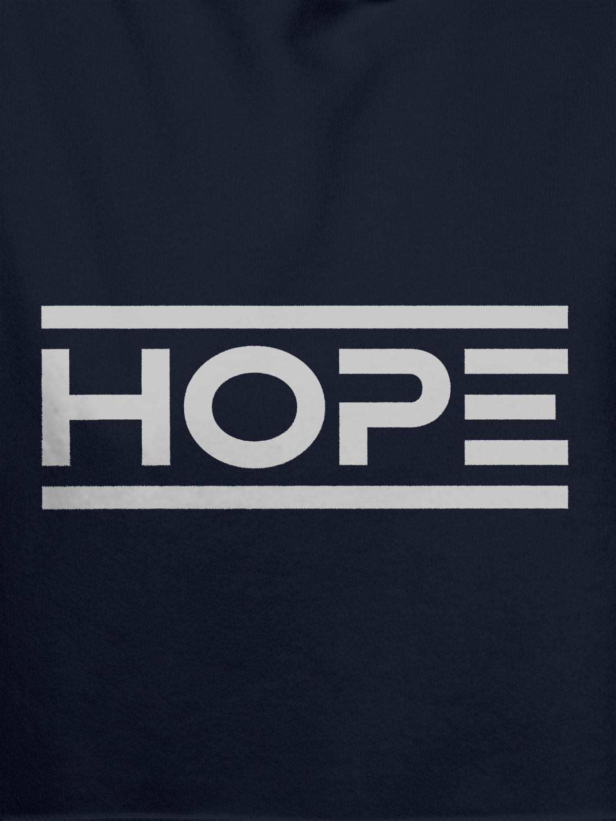 Close up of 'Hope' design on Men's Navy Blue Hoodie Sweatshirt, highlighting intricate details and vibrant print.