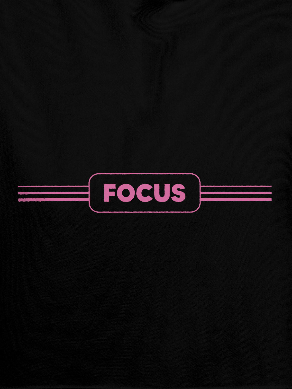 Close up of 'Focus' design on Women's Black Hoodie Sweatshirt, highlighting intricate details and vibrant print.