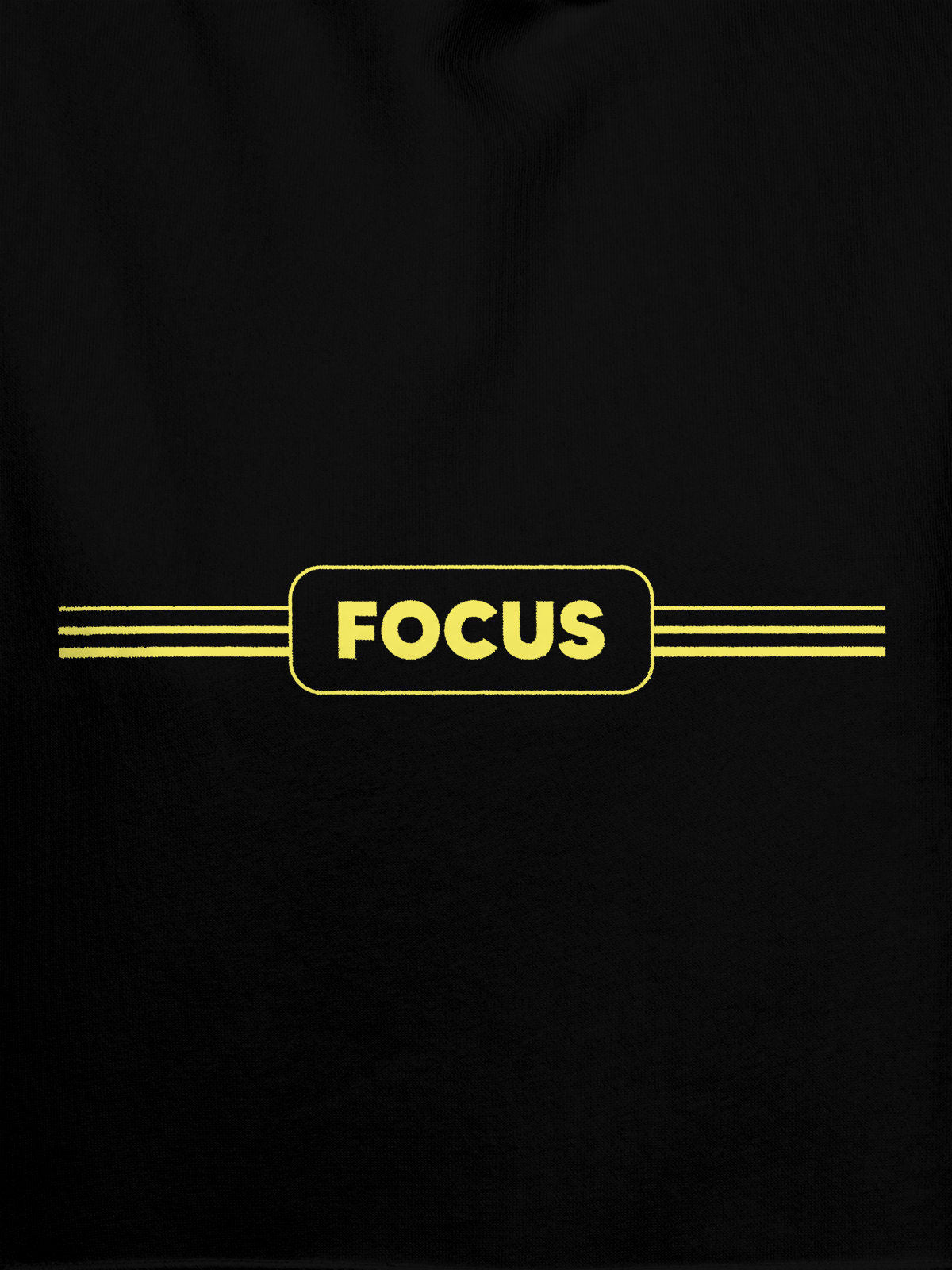 Close up of 'Focus' design on Women's Black Hoodie Sweatshirt, highlighting intricate details and vibrant print.